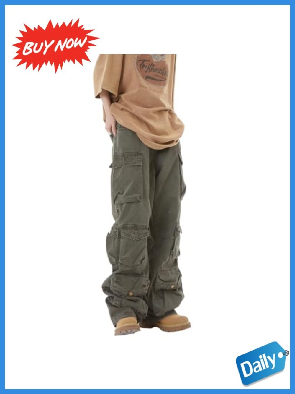 Women's Baggy Cargo Pants Cotton Blend Wide Leg Relaxed Fit Y2K Streetwear